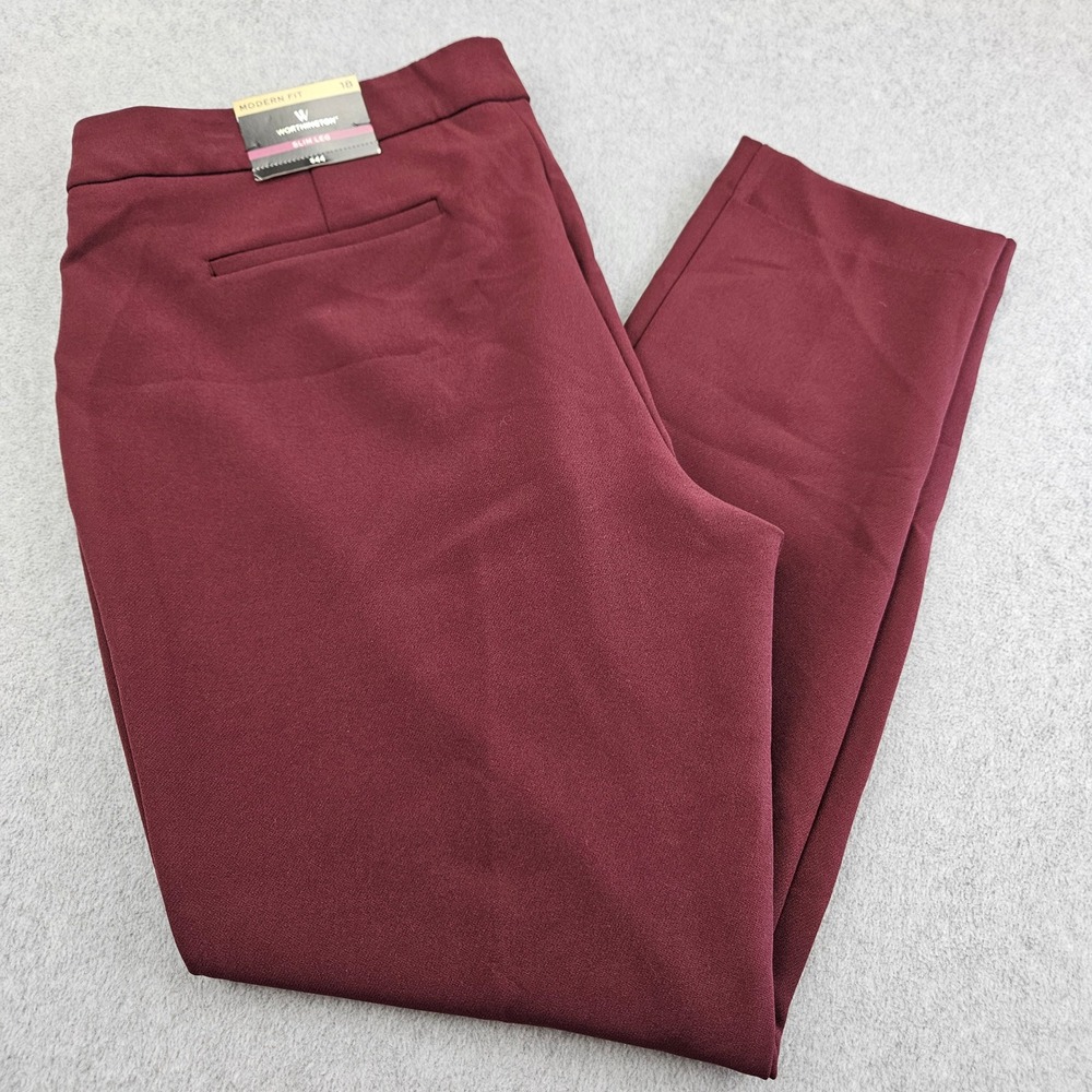 WORTHINGTON Dress Pants Women 18 Burgundy Slim Leg Modern Fit NWT Workwear